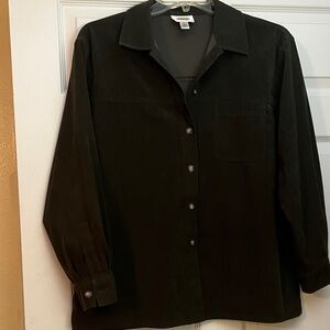 Talbots Dark Green Velour Button Down Shirt